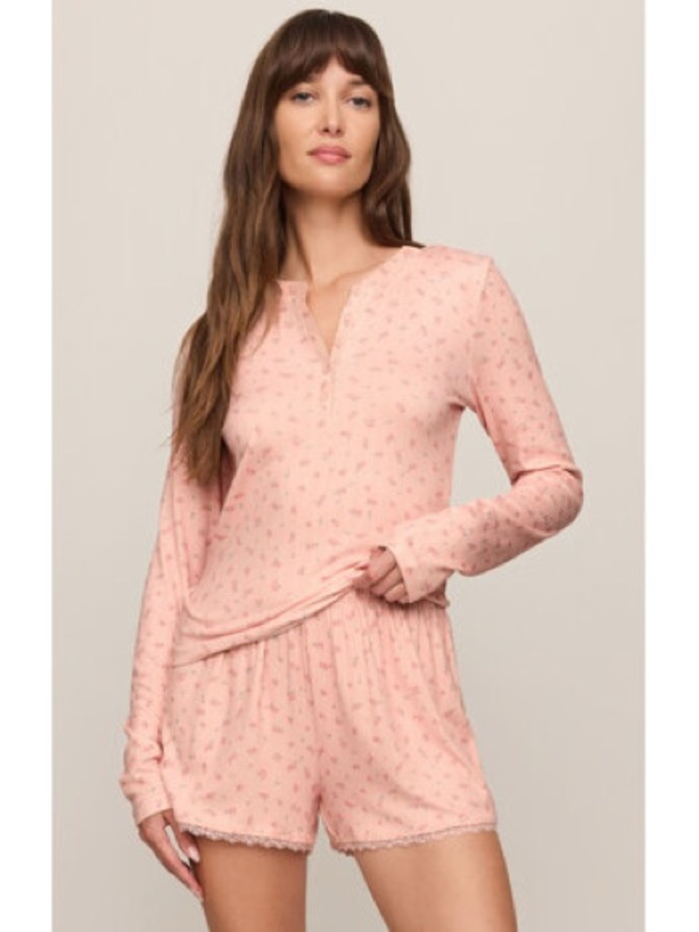 Z SUPPLY Better Off Ditsy Floral Long Sleeve Sleep/Lounge/PJ Top Rosewater pink